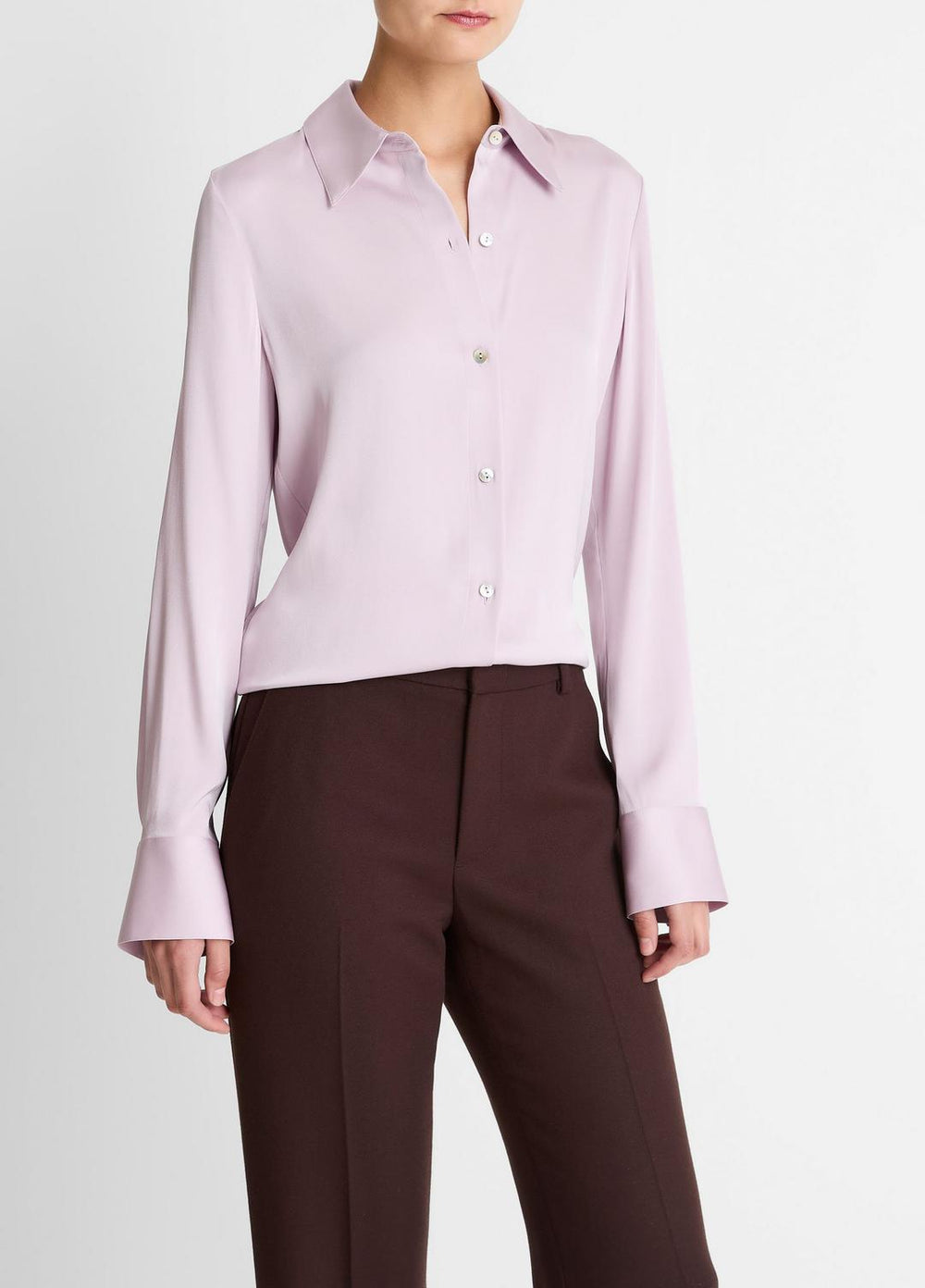 VINCE | Silk-Blend Slim Button-Front Blouse in Long Sleeve - IRIS QUARTZ