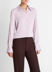 VINCE | Silk-Blend Slim Button-Front Blouse in Long Sleeve - IRIS QUARTZ