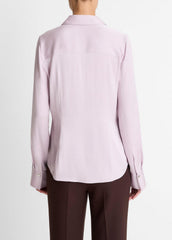 VINCE | Silk-Blend Slim Button-Front Blouse in Long Sleeve - IRIS QUARTZ