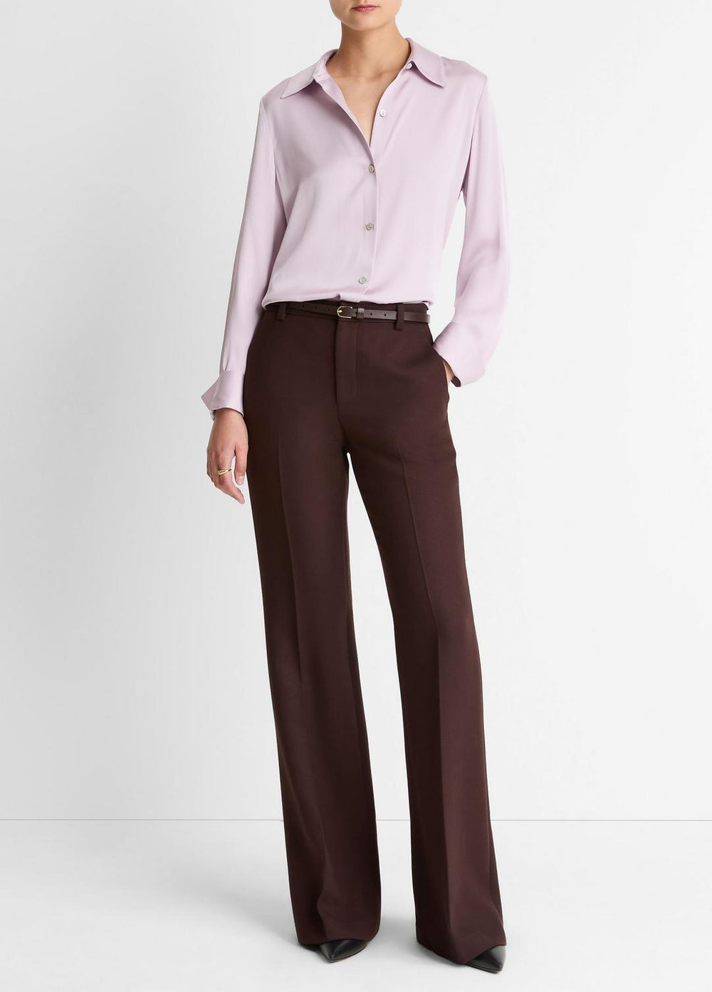 VINCE | Silk-Blend Slim Button-Front Blouse in Long Sleeve - IRIS QUARTZ
