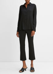 VINCE | Slim Fitted Stretch-Silk Blouse in Long Sleeve - BLACK
