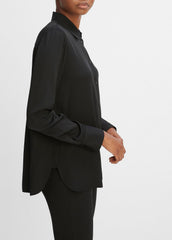 VINCE | Slim Fitted Stretch-Silk Blouse in Long Sleeve - BLACK