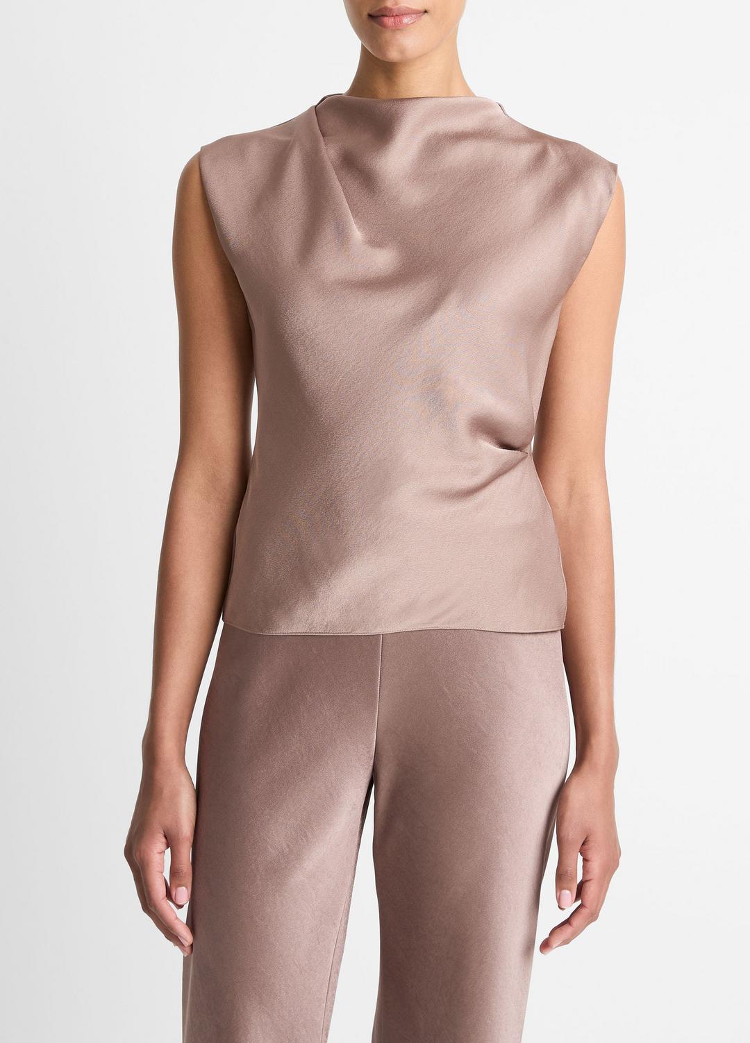 VINCE | Satin Draped Cowl-Neck Top in Tank Tops - MAUVE LILAC