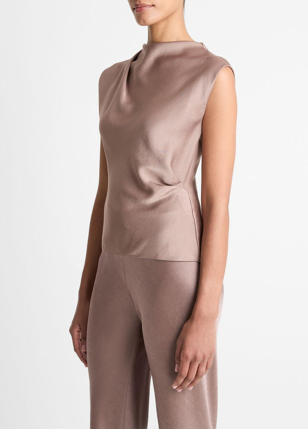 VINCE | Satin Draped Cowl-Neck Top in Tank Tops - MAUVE LILAC