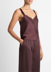 VINCE | Lace-Trim Satin Camisole in Tank Tops - FIG