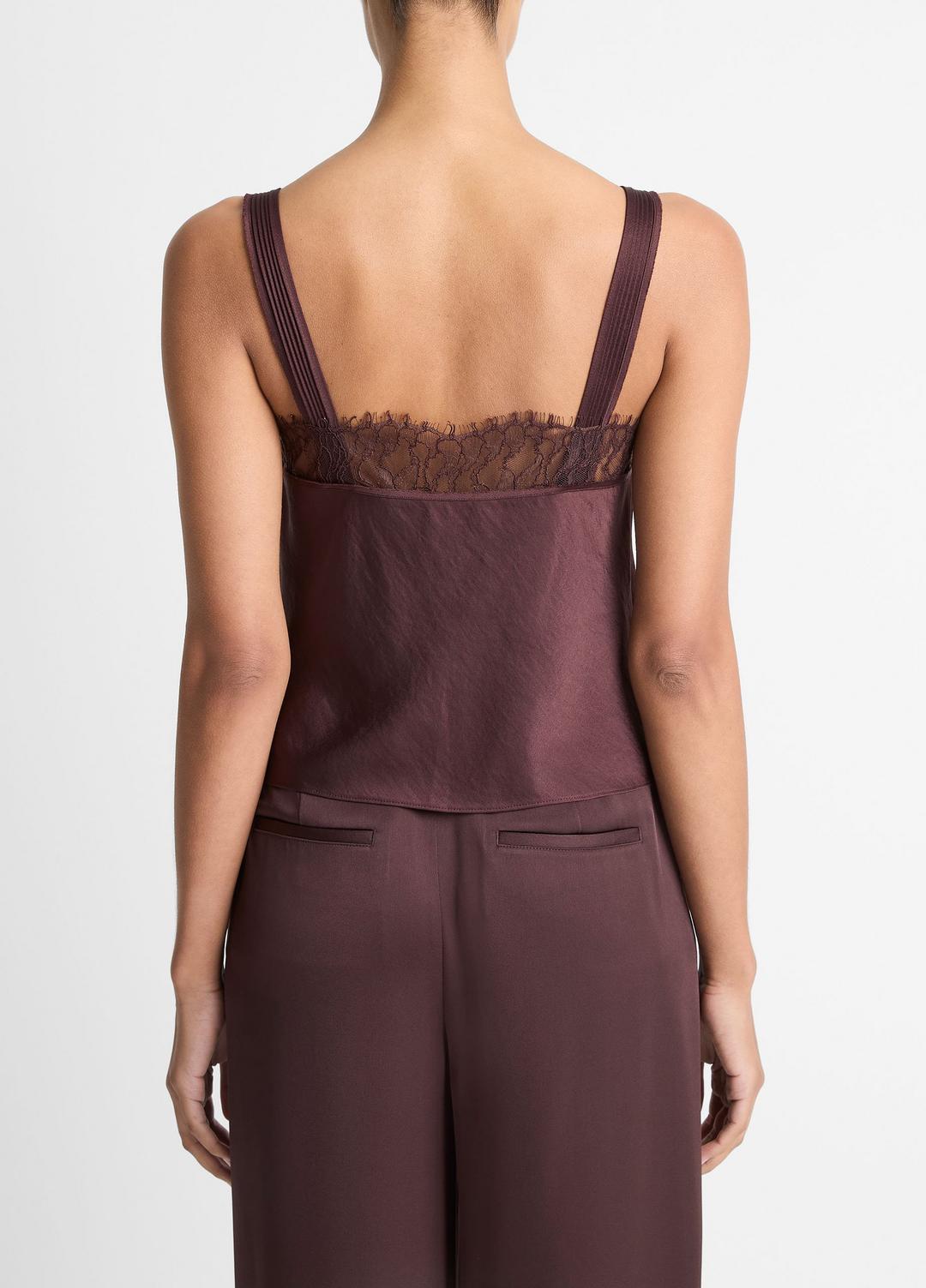 VINCE | Lace-Trim Satin Camisole in Tank Tops - FIG
