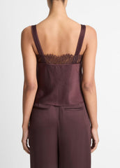 VINCE | Lace-Trim Satin Camisole in Tank Tops - FIG