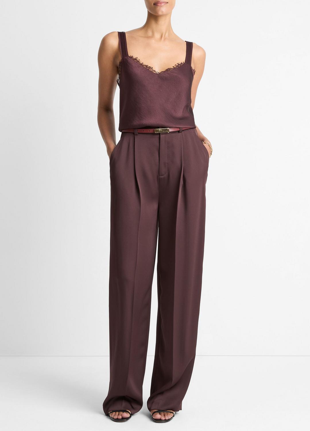 VINCE | Lace-Trim Satin Camisole in Tank Tops - FIG