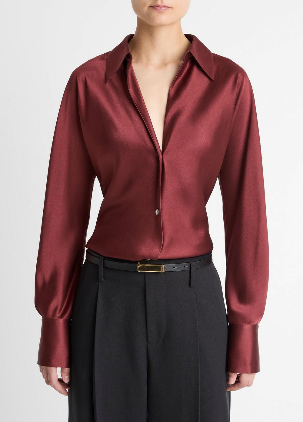 VINCE | Silk Bias Long-Sleeve Blouse in Long Sleeve - BORDEAUX