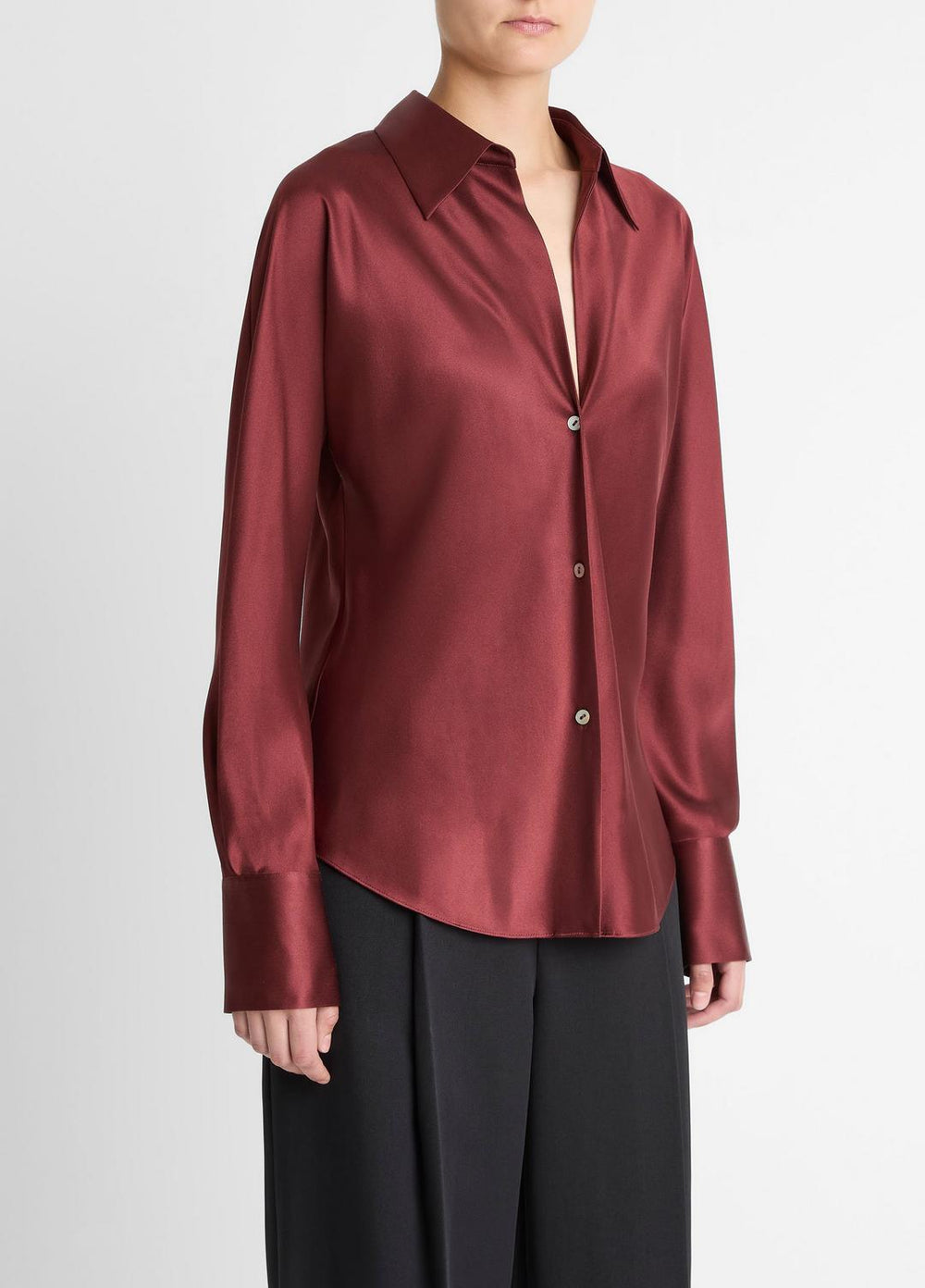 VINCE | Silk Bias Long-Sleeve Blouse in Long Sleeve - BORDEAUX