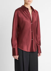 VINCE | Silk Bias Long-Sleeve Blouse in Long Sleeve - BORDEAUX