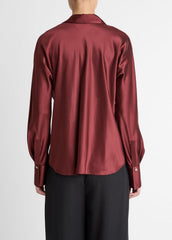 VINCE | Silk Bias Long-Sleeve Blouse in Long Sleeve - BORDEAUX