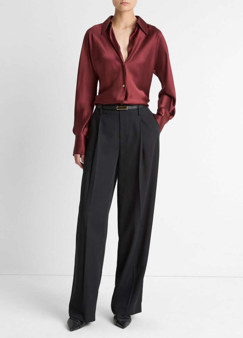 VINCE | Silk Bias Long-Sleeve Blouse in Long Sleeve - BORDEAUX
