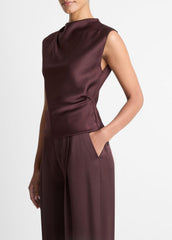 VINCE | Satin Draped Cowl-Neck Top in Tank Tops - FIG