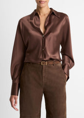 VINCE | Silk Bias Long-Sleeve Blouse in Long Sleeve - ESPRESSO