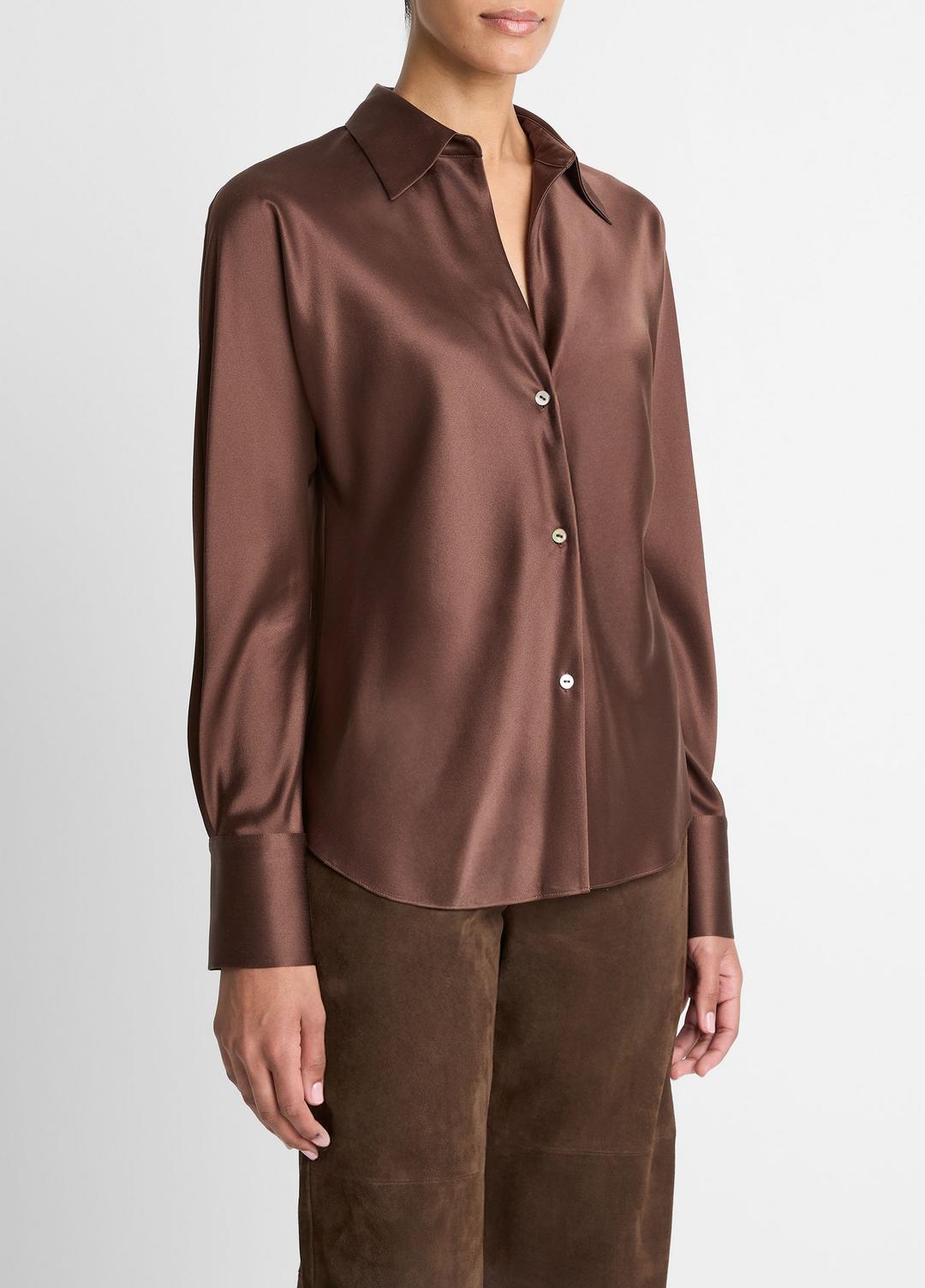 VINCE | Silk Bias Long-Sleeve Blouse in Long Sleeve - ESPRESSO