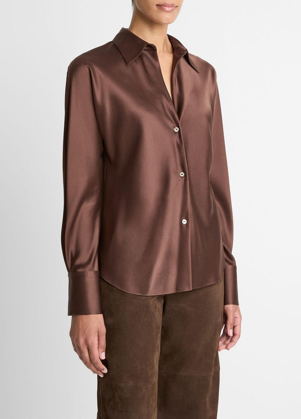 VINCE | Silk Bias Long-Sleeve Blouse in Long Sleeve - ESPRESSO