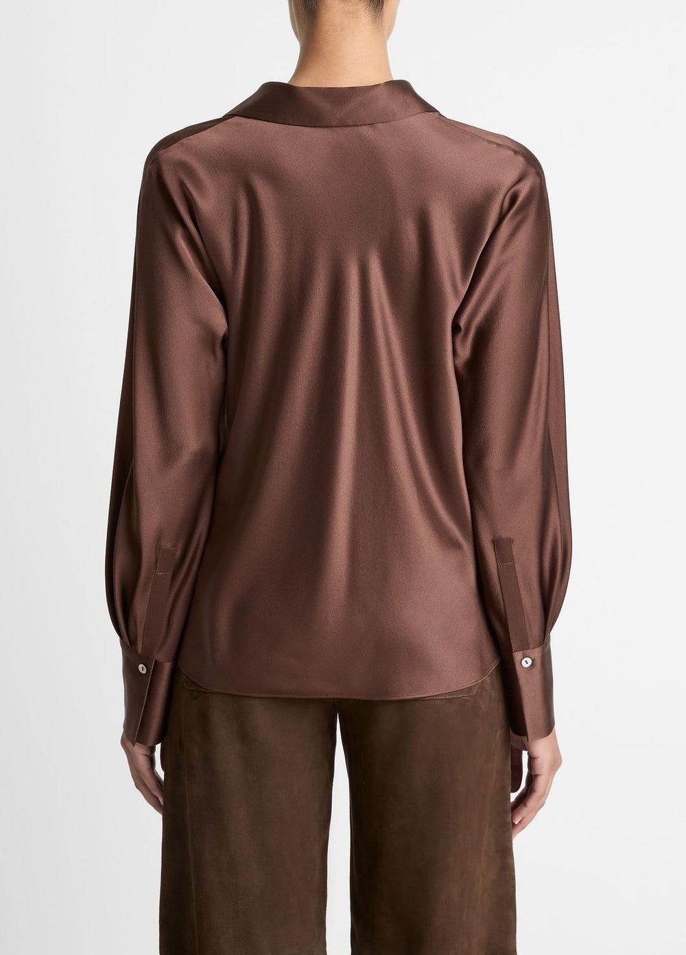 VINCE | Silk Bias Long-Sleeve Blouse in Long Sleeve - ESPRESSO