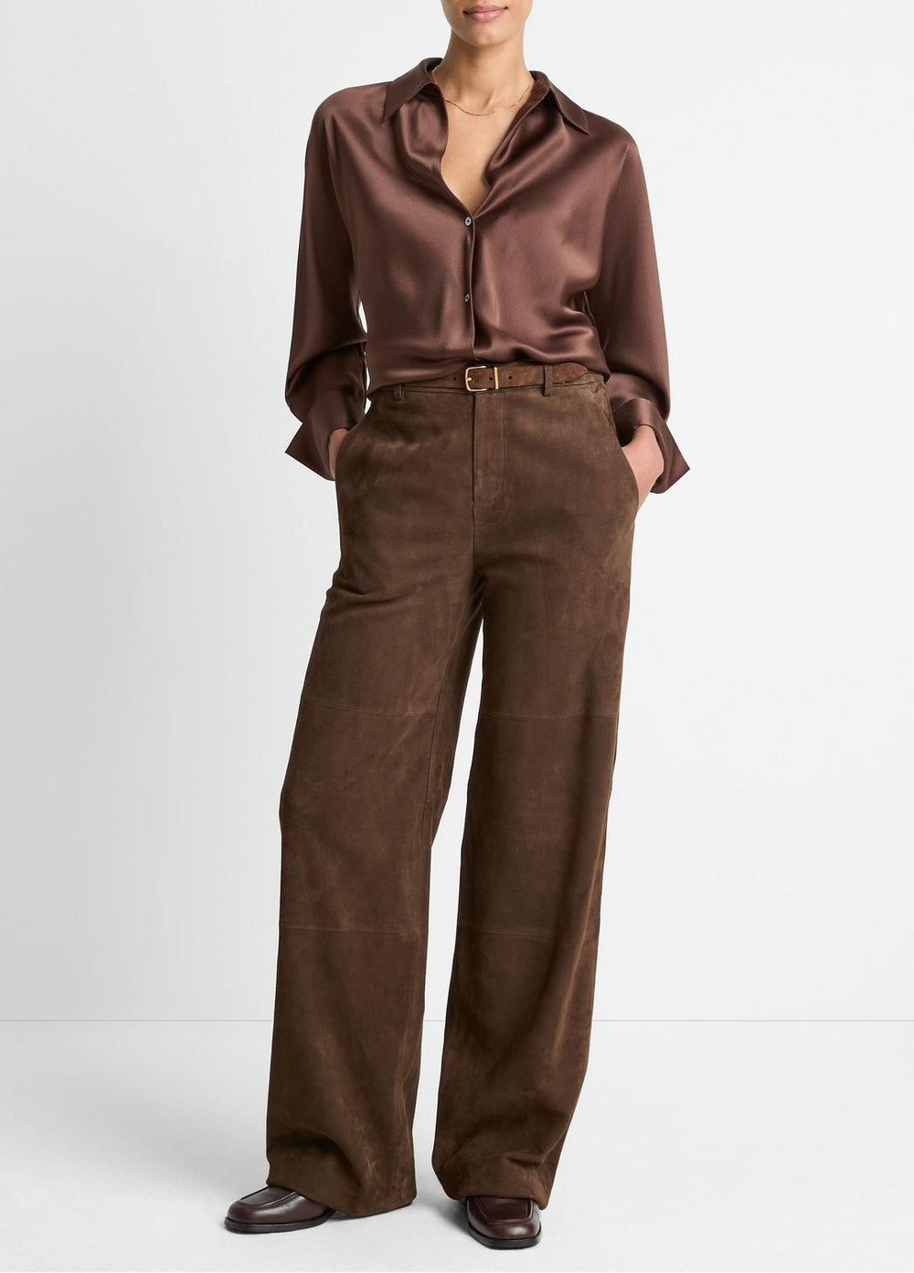 VINCE | Silk Bias Long-Sleeve Blouse in Long Sleeve - ESPRESSO