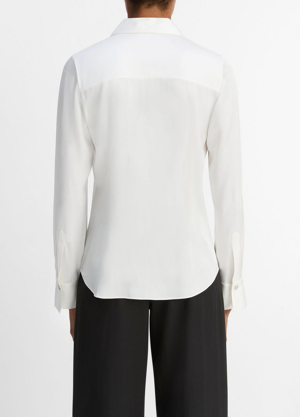 VINCE | Silk-Blend Slim Button-Front Blouse in Long Sleeve - OFF WHITE