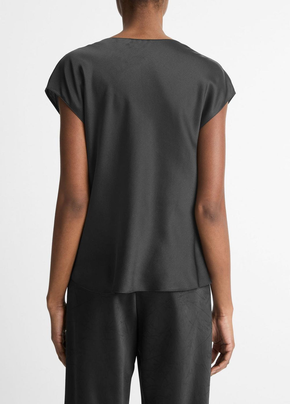 VINCE | Silk Cowl-Neck Blouse in Short Sleeve - BLACK