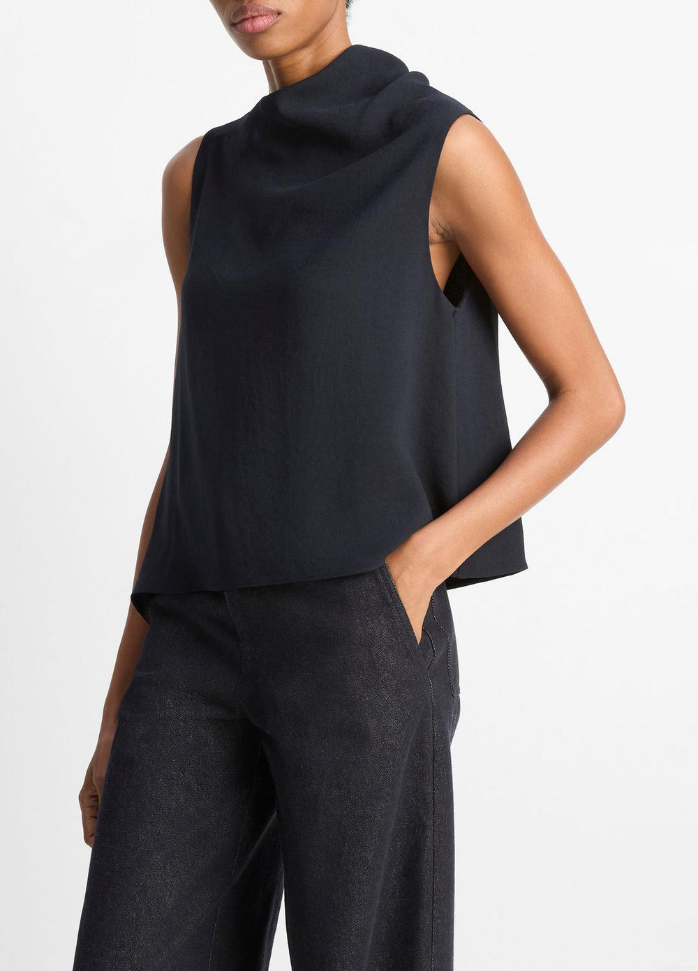 VINCE | Asymmetrical Draped A-Line Top in Tank Tops - COASTAL BLUE