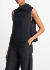 VINCE | Asymmetrical Draped A-Line Top in Tank Tops - COASTAL BLUE