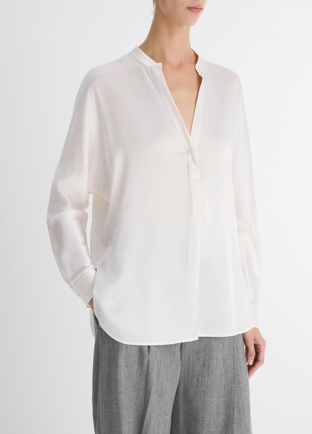 VINCE | Silk Satin Band-Collar Blouse in Long Sleeve - OPTIC WHITE