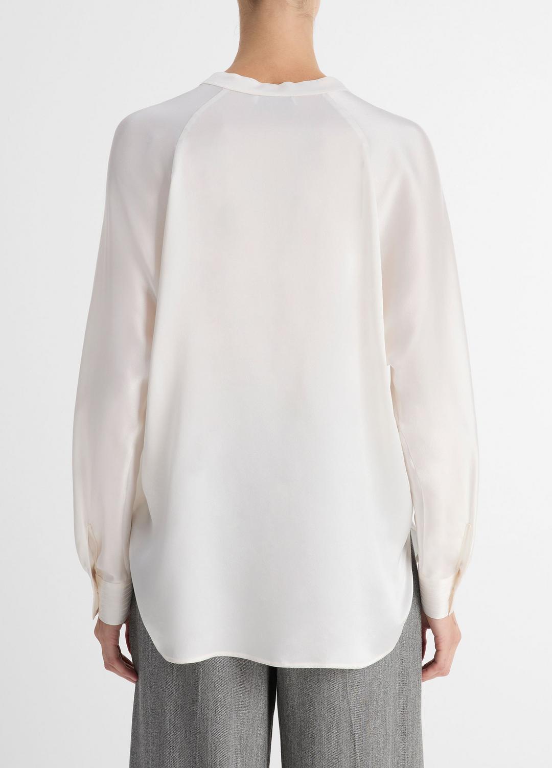 VINCE | Silk Satin Band-Collar Blouse in Long Sleeve - OPTIC WHITE