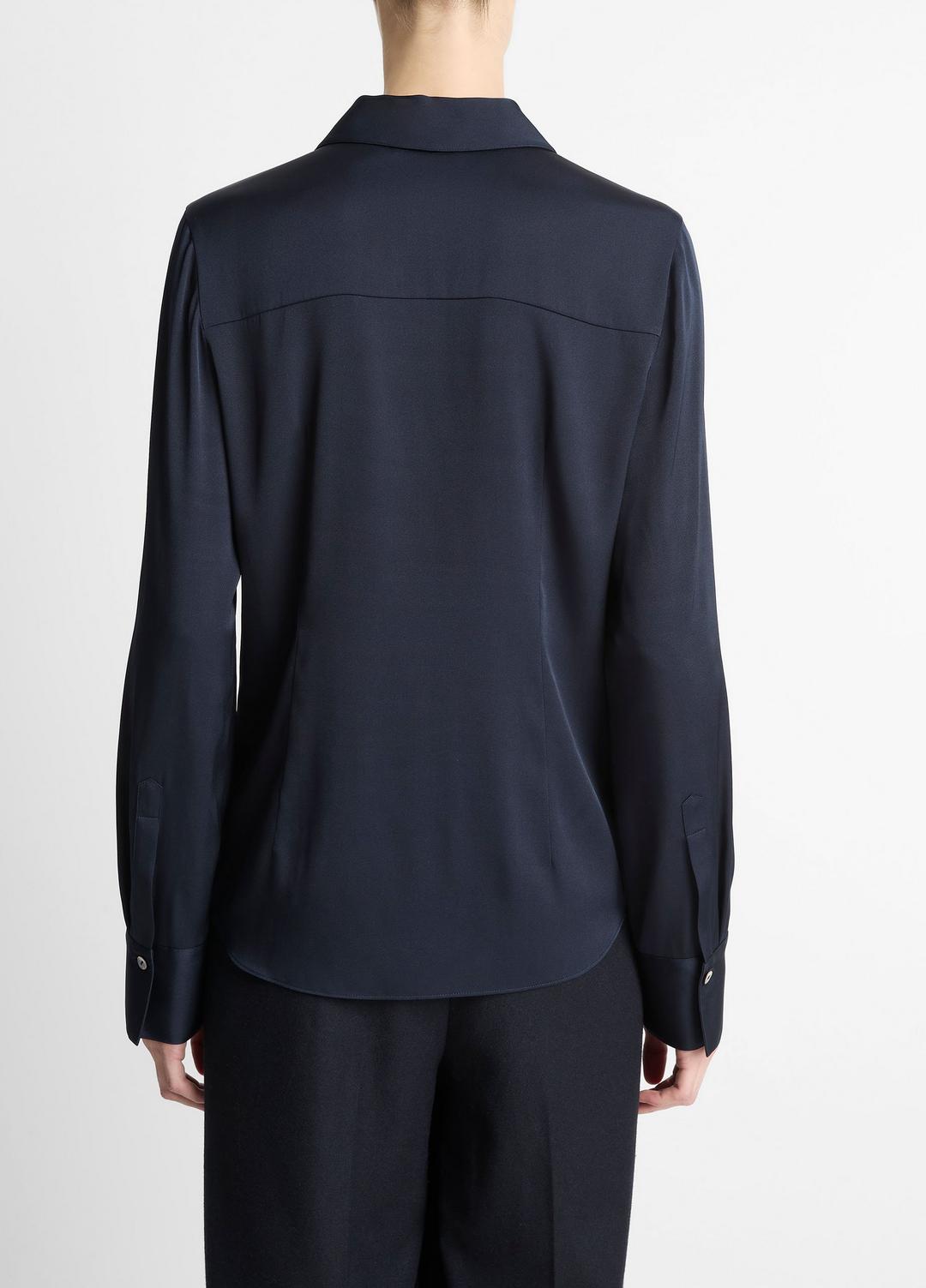 VINCE | Silk-Blend Slim Button-Front Blouse in Long Sleeve - COASTAL BLUE