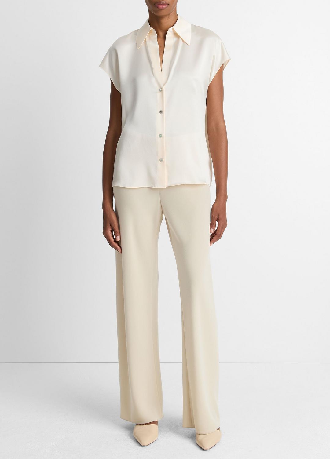 VINCE | Silk Cap-Sleeve Ruched-Back Blouse in Short Sleeve - CHIFFON
