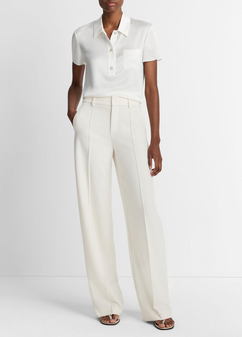 VINCE | Silk Short-Sleeve Polo Shirt in Short Sleeve - OFF WHITE