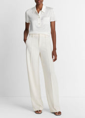 VINCE | Silk Short-Sleeve Polo Shirt in Short Sleeve - OFF WHITE