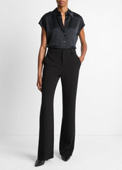 VINCE | Silk Cap-Sleeve Ruched-Back Blouse in Short Sleeve - BLACK