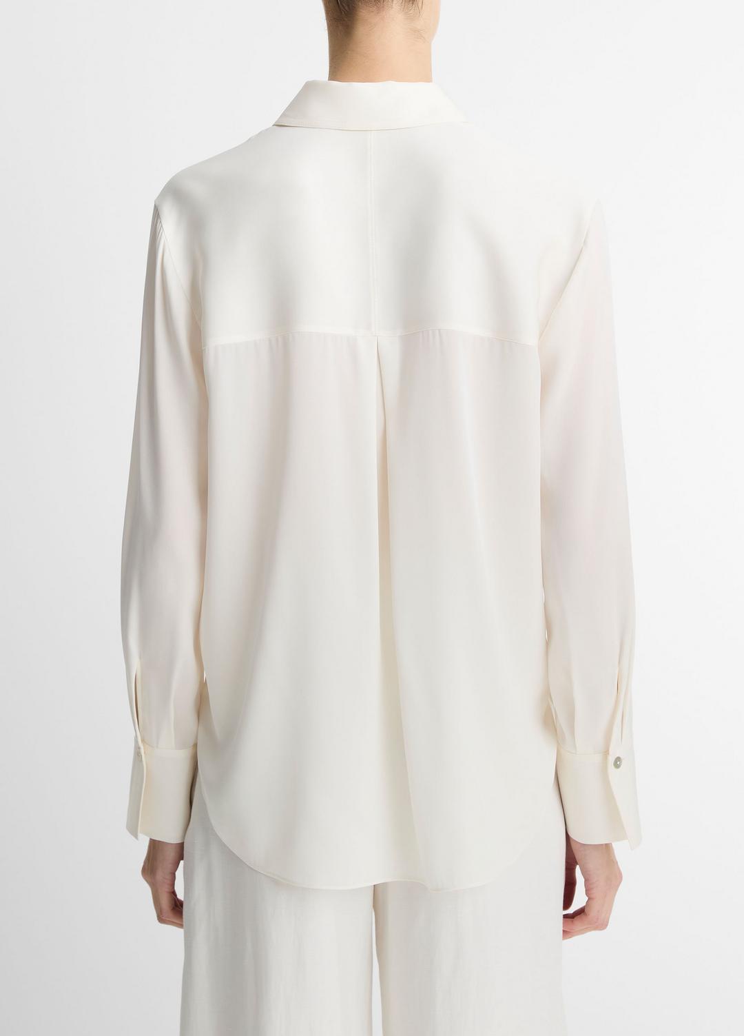 VINCE | Stretch-Silk Button-Front Blouse in Long Sleeve - OFF WHITE