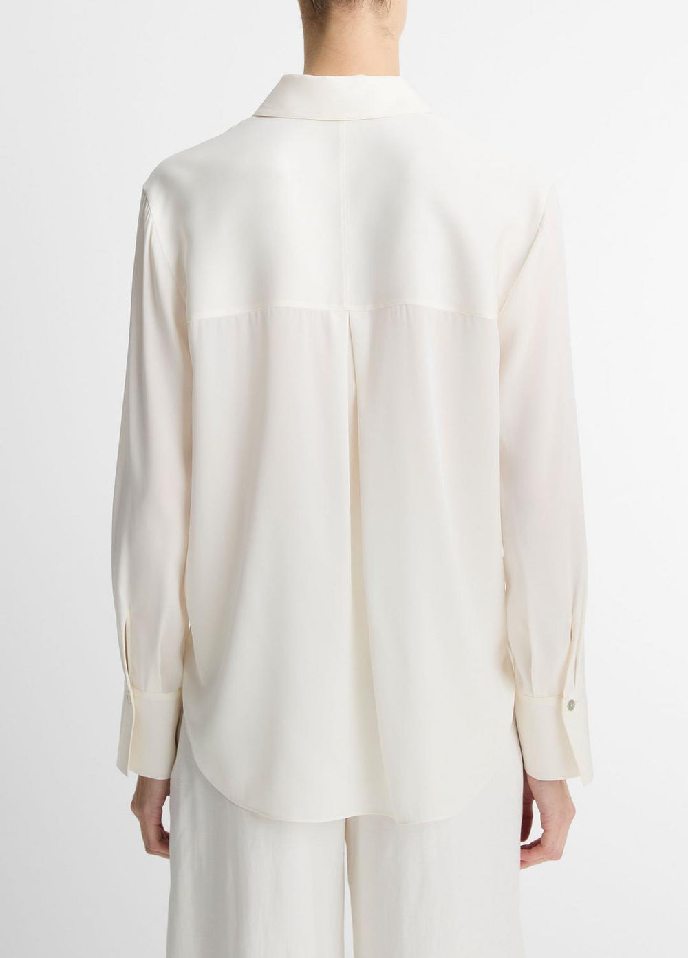 VINCE | Stretch-Silk Button-Front Blouse in Long Sleeve - OFF WHITE