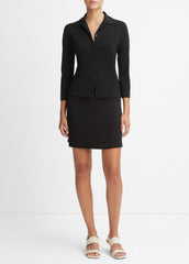 VINCE | Three-Quarter-Sleeve Button-Front Polo Top in Long Sleeve - BLACK