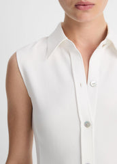 VINCE | Sleeveless Button-Front Shirt in Short Sleeve - OFF WHITE