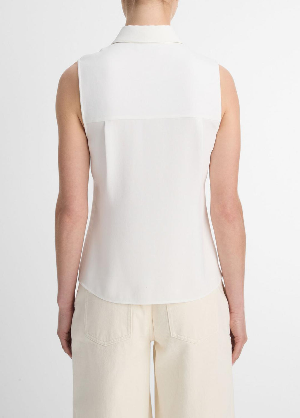 VINCE | Sleeveless Button-Front Shirt in Short Sleeve - OFF WHITE