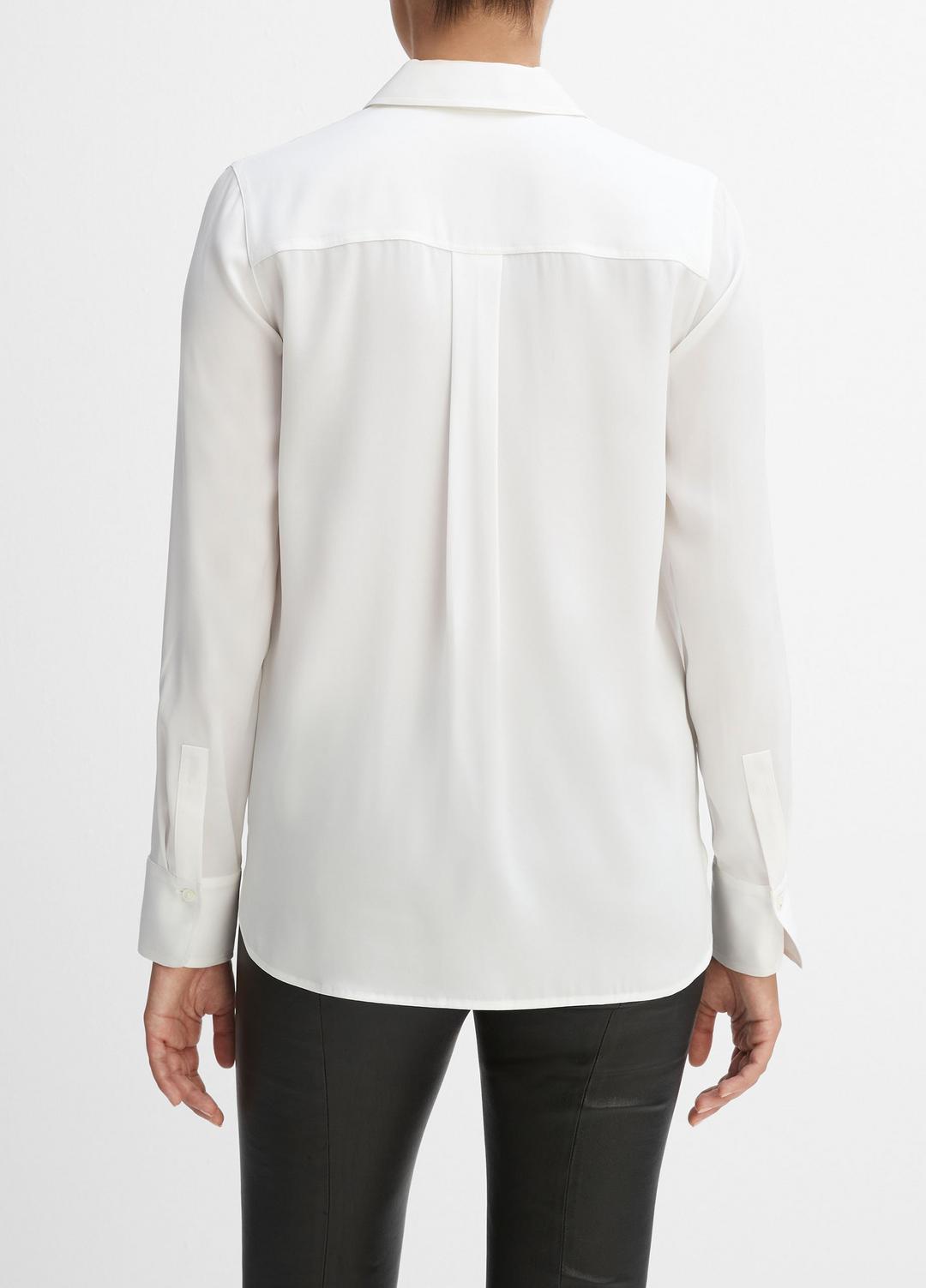 VINCE | Slim Fitted Stretch-Silk Blouse in Long Sleeve - OPTIC WHITE