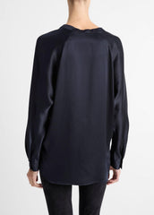 VINCE | Silk Satin Band-Collar Blouse in Long Sleeve - COASTAL BLUE