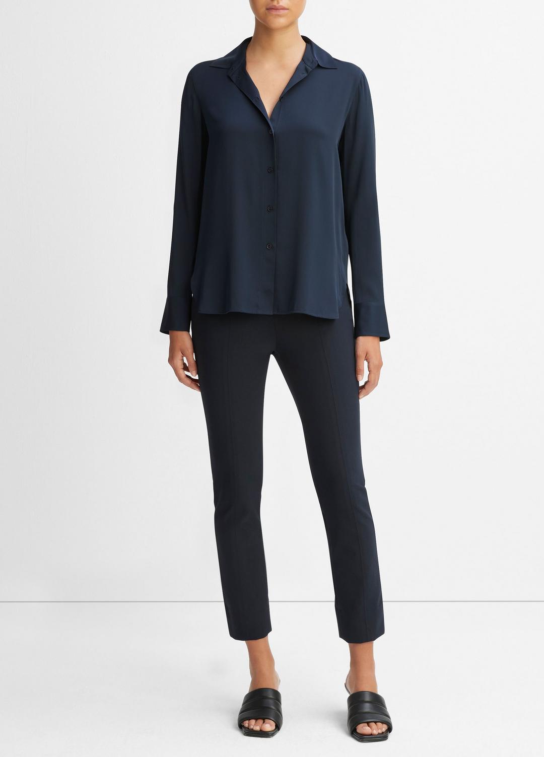 VINCE | Slim Fitted Stretch-Silk Blouse in Long Sleeve - COASTAL BLUE