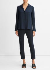 VINCE | Slim Fitted Stretch-Silk Blouse in Long Sleeve - COASTAL BLUE