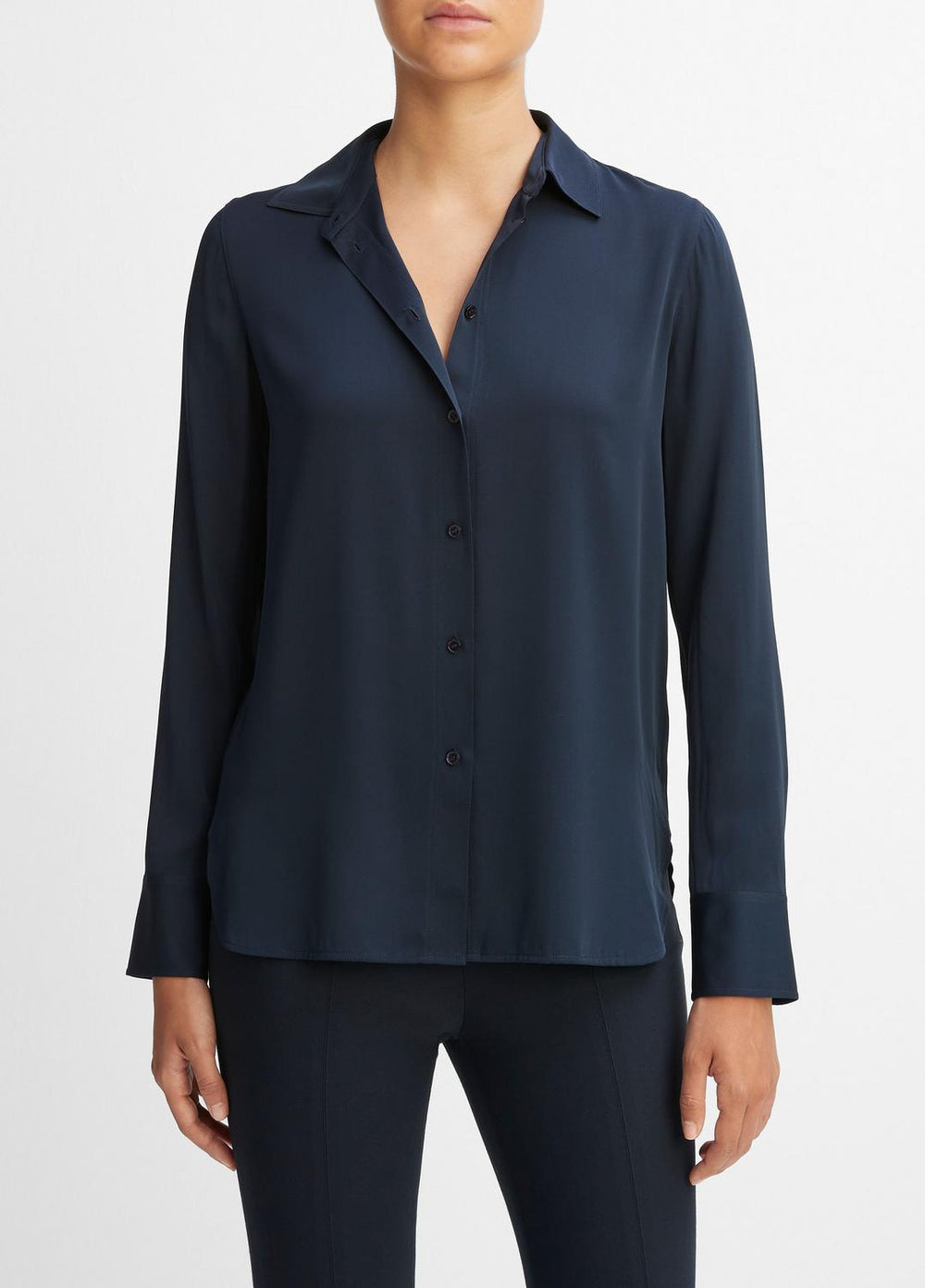 VINCE | Slim Fitted Stretch-Silk Blouse in Long Sleeve - COASTAL BLUE