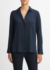 VINCE | Slim Fitted Stretch-Silk Blouse in Long Sleeve - COASTAL BLUE