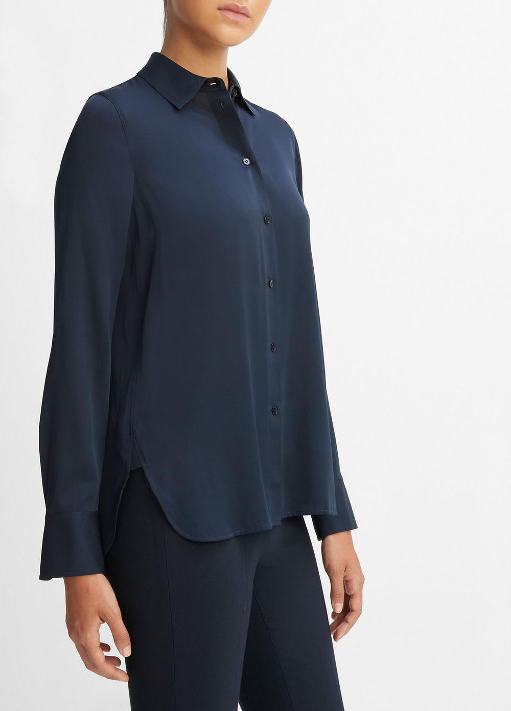 VINCE | Slim Fitted Stretch-Silk Blouse in Long Sleeve - COASTAL BLUE