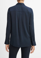 VINCE | Slim Fitted Stretch-Silk Blouse in Long Sleeve - COASTAL BLUE