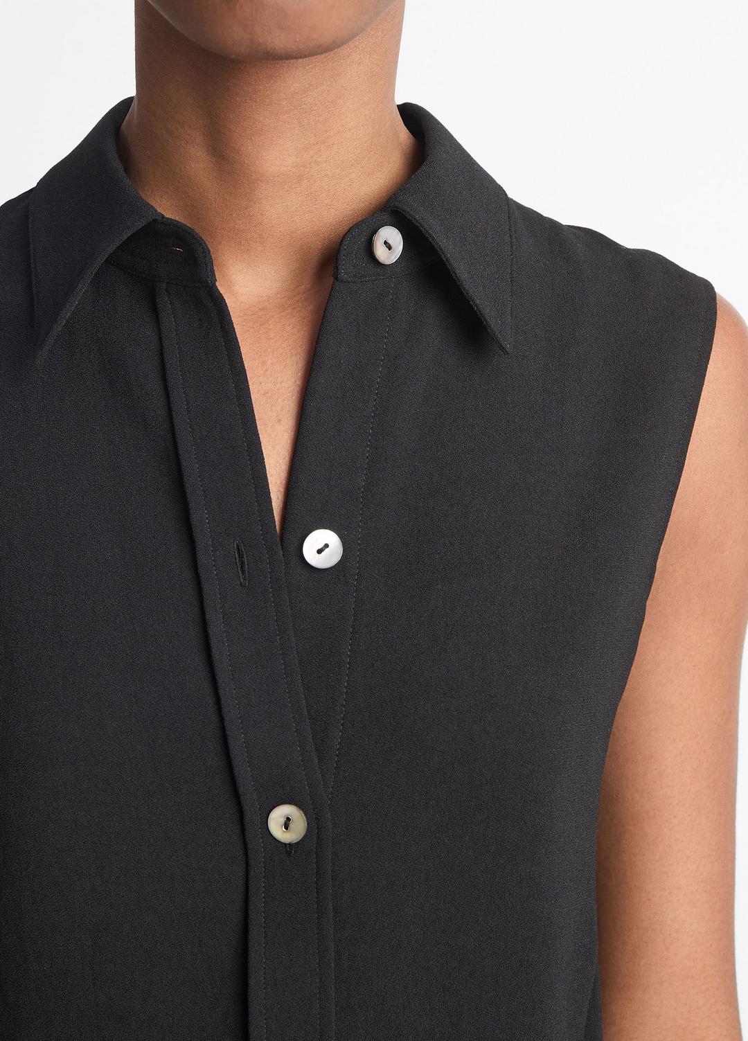 VINCE | Sleeveless Button-Front Shirt in Short Sleeve - BLACK