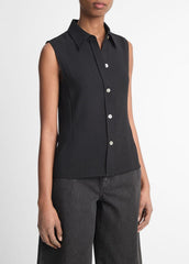 VINCE | Sleeveless Button-Front Shirt in Short Sleeve - BLACK