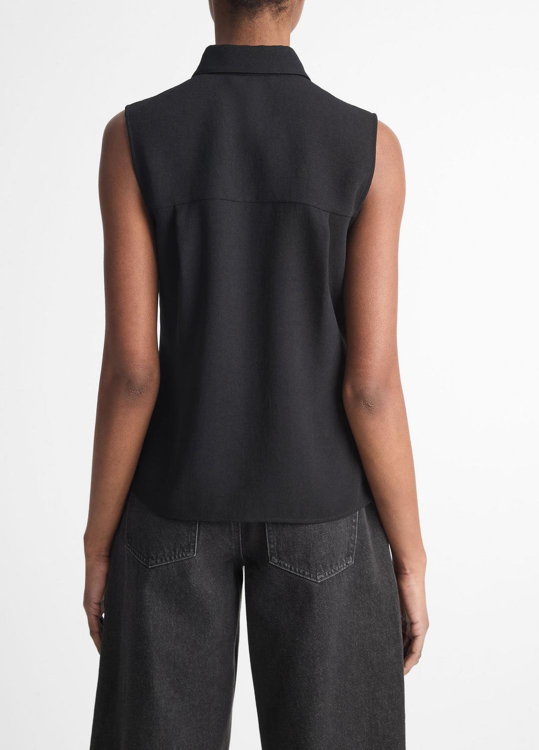 VINCE | Sleeveless Button-Front Shirt in Short Sleeve - BLACK